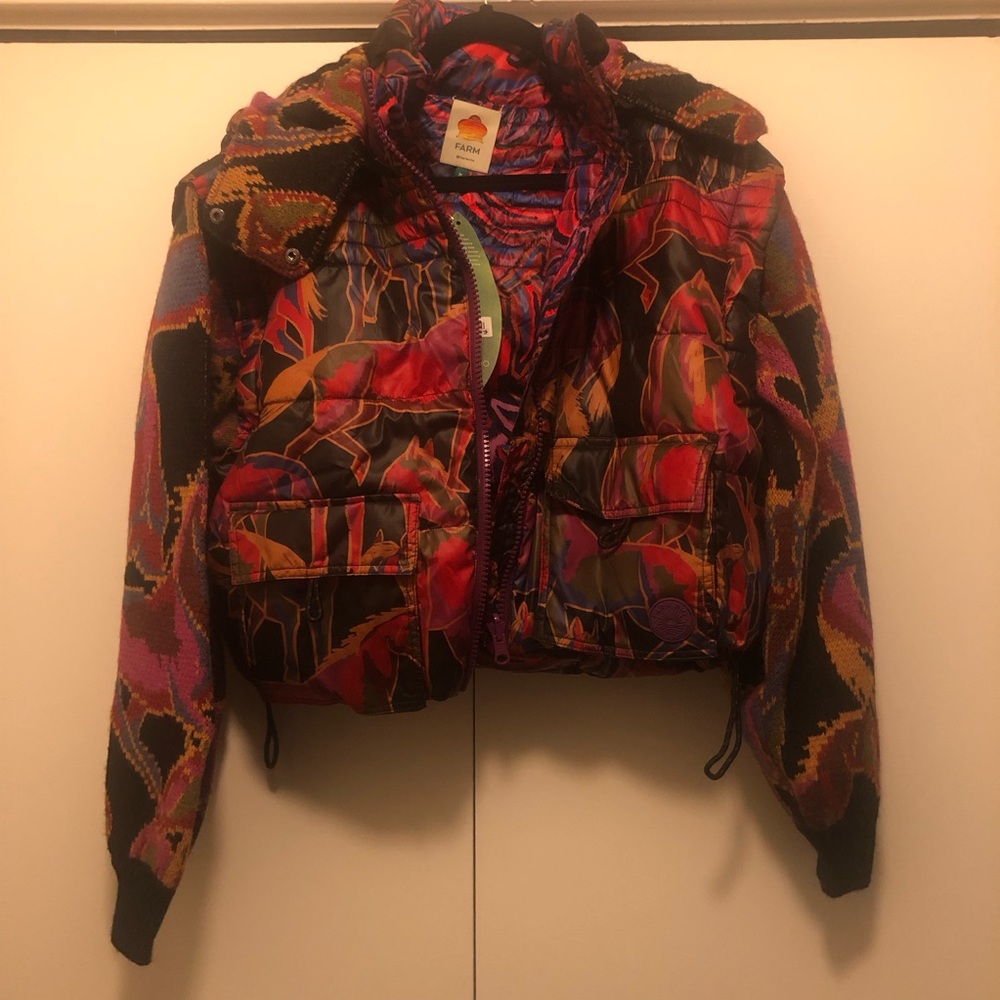 NWT $310 FARM Rio Wild Horses REVERSIBLE Mixed Media Jacket in Medium! - Picture 10 of 16